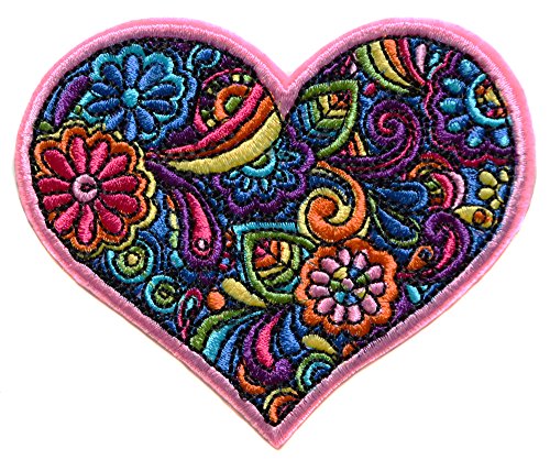 ecusson Peace Love Coeur Hippie 70 psychedelique Fleur Amour thermocollant 9,5x8cm