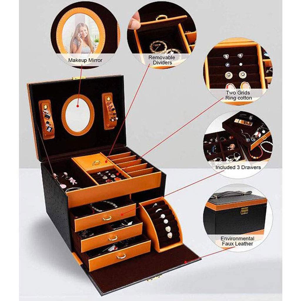 Joyero Joyero de Piel sintética, Organizador de Joyas, Regalo para Mujeres, Negro, para Mujeres, niñas, Anillos, Collares, Pendientes, Pulseras, Organizador