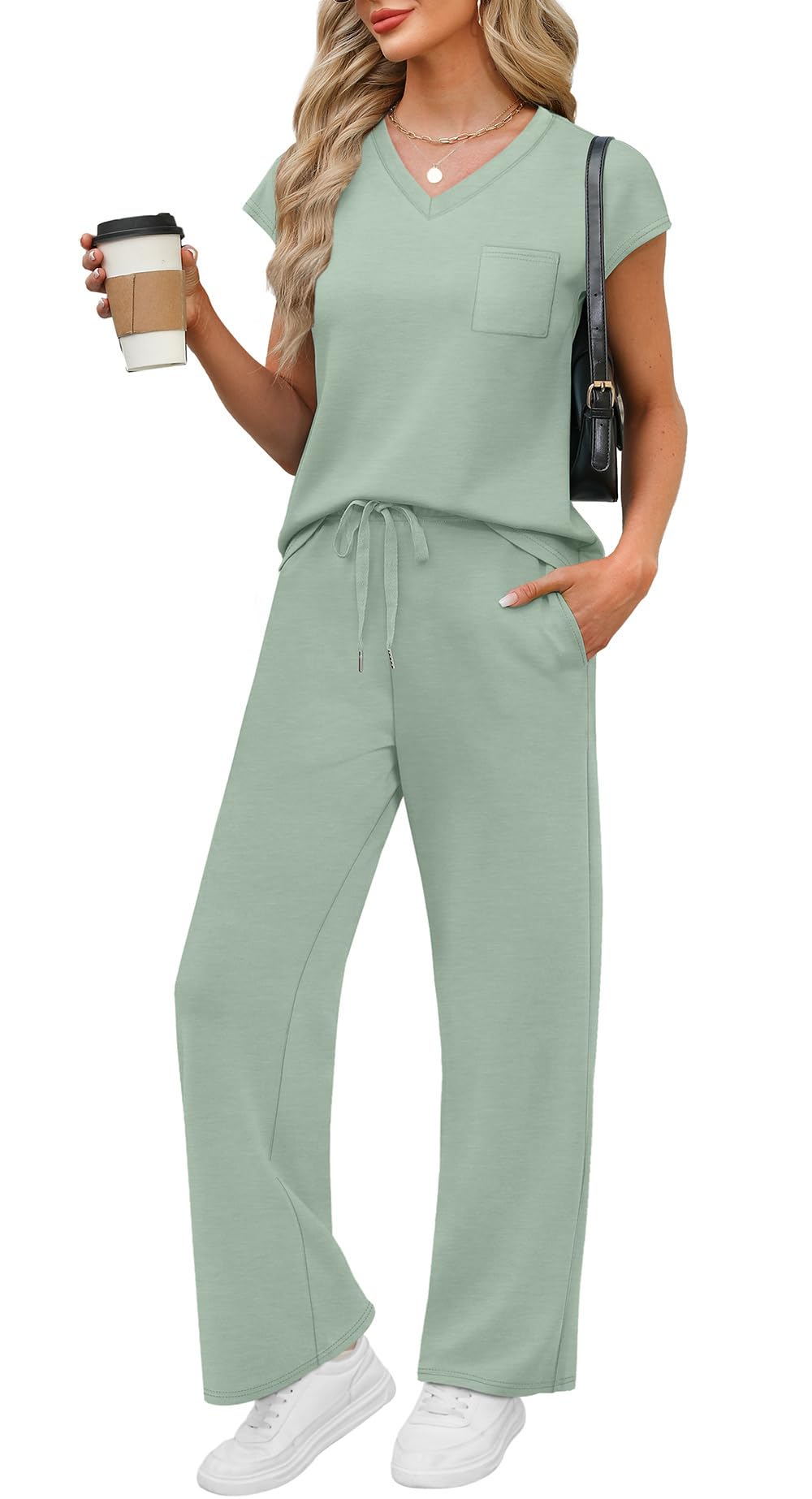 WIHOLL 2 Piece Sets for Women Resort Wear Travel Vacation Outfits Summer Cap Sleeve Lounge Sets