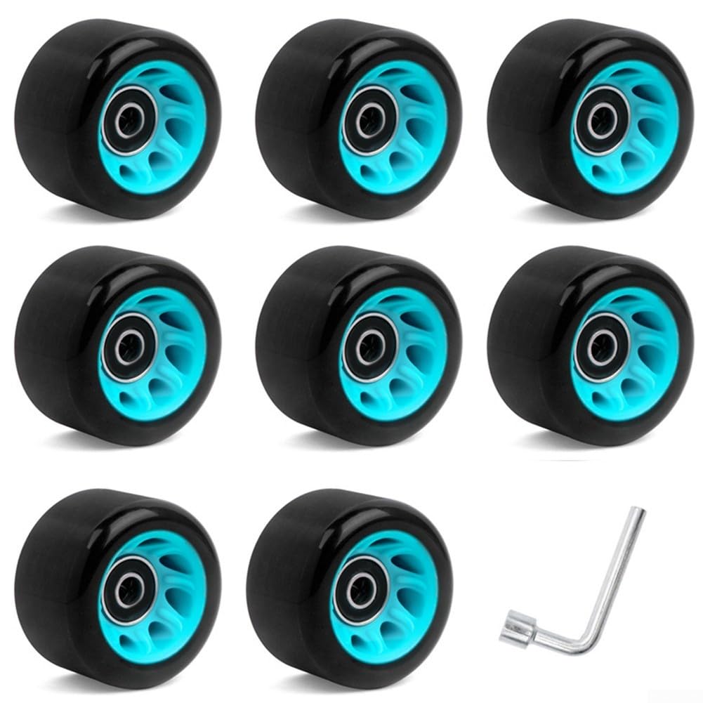 Lot de 8 roues de patins à roulettes pour skateboard à double rangée et quad avec matériau PU et roulements en acier au carbone, adaptées pour les surfaces asphaltées et de parc (noir (bleu (88A))