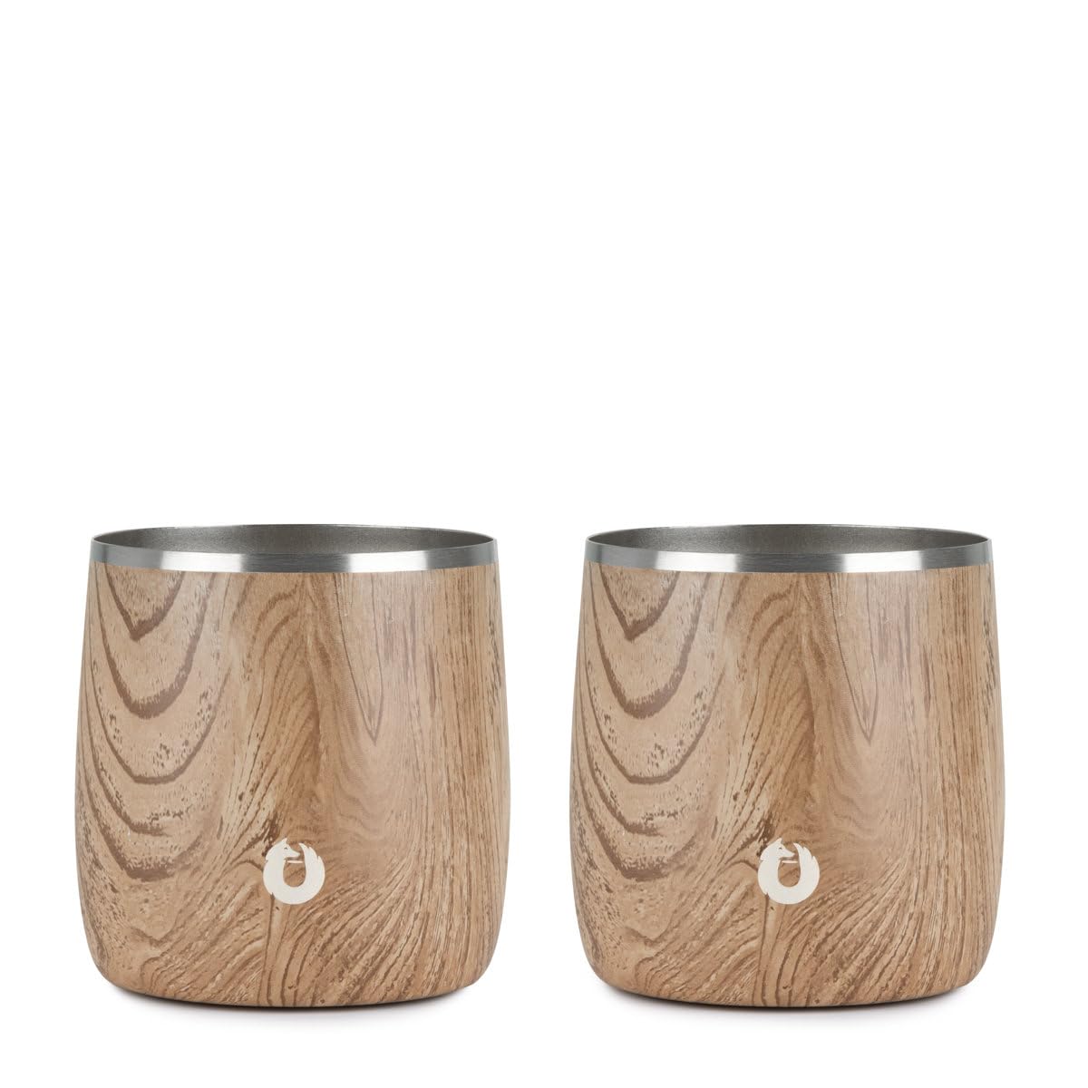 SNOWFOX Insulated Whiskey Glasses, Premium Vacuum Insulated Stainless for Cold Drinks, Steel Rocks Glasses, Set of 2, Old Fashioned Glass, Gift for Men, Home Bar Accessories, 11oz, Natural Teak