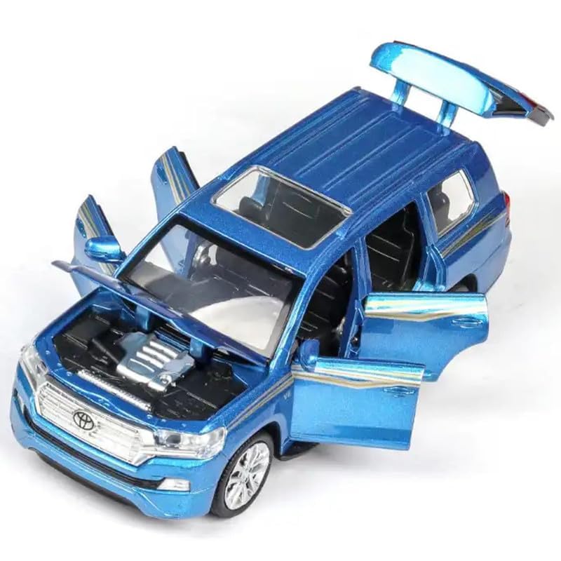 Image of PINQUE Kids New Land Cruiser Diecast Alloy Metal Pull Back Car with Openable Doors Music Sound and Light Vehicle Toy Car for Boys (Blue)