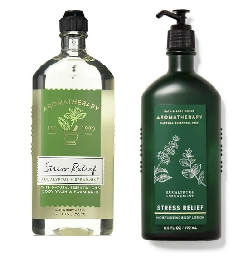 Bath & Body WorksAromatherapy STRESS RELIEF - Body Wash & Foam Bath (10 fl oz) and Body Lotion (6.5 fl oz) - SANDALWOOD ROSE