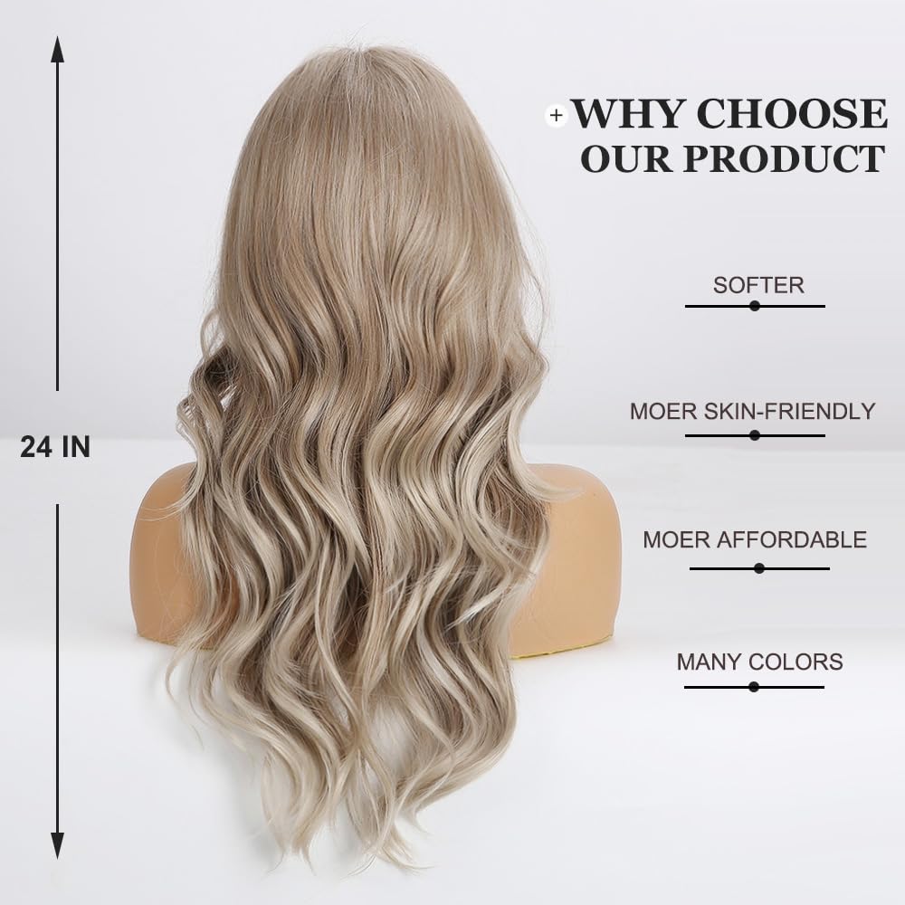 Esmee Long Straight Natural Synthetic Hair Layered Wigs for Women with Dark Roots for Daily Party Use-24 Inches: Blonde B