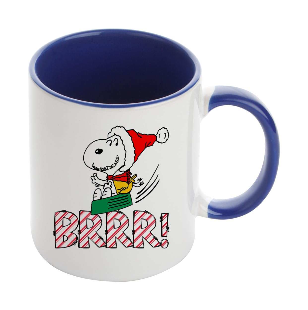 Getagift Snoopy BRR!, Christmas Snoopy with Santa Cap, Inside Coloured Coffee, Tea Mug. (Navy Blue)