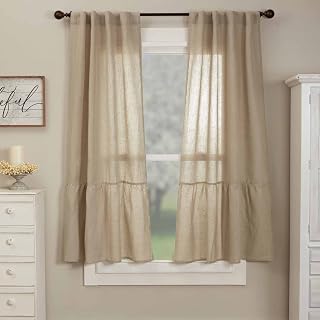 Piper Classics Provincial Linen Natural Beige Ruffled Panel Curtains, Set of 2 Panels, 63" Long x 36" W, 100% Linen Drapes