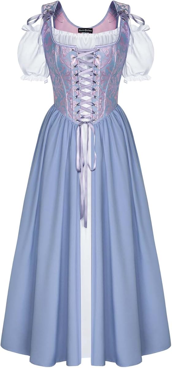 Scarlet Darkness Renaissance Costume Women Medieval Corset Dress Puff Sleeve Fairy Dress