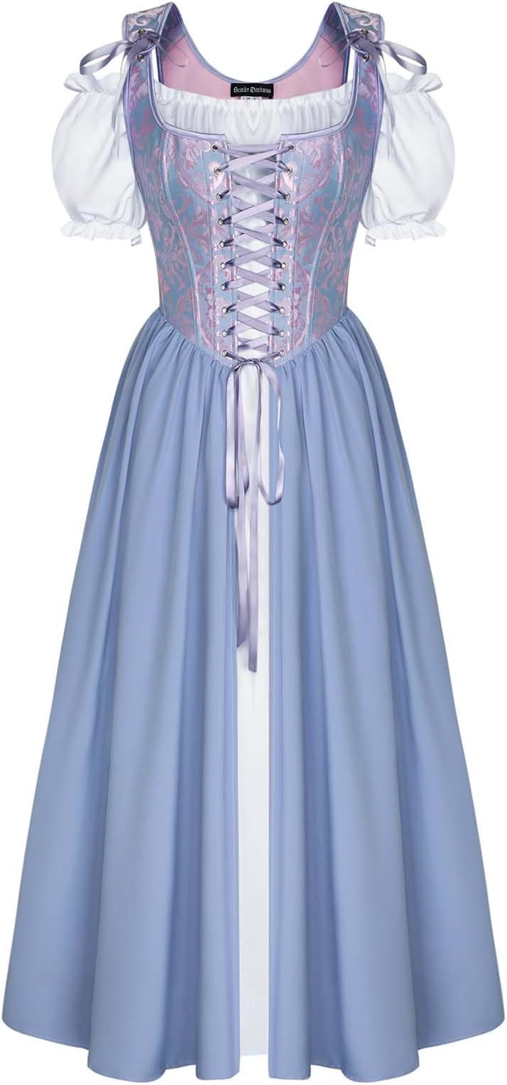 Renaissance Costume Women Medieval Corset Dress Puff Sleeve Fairy Dress
