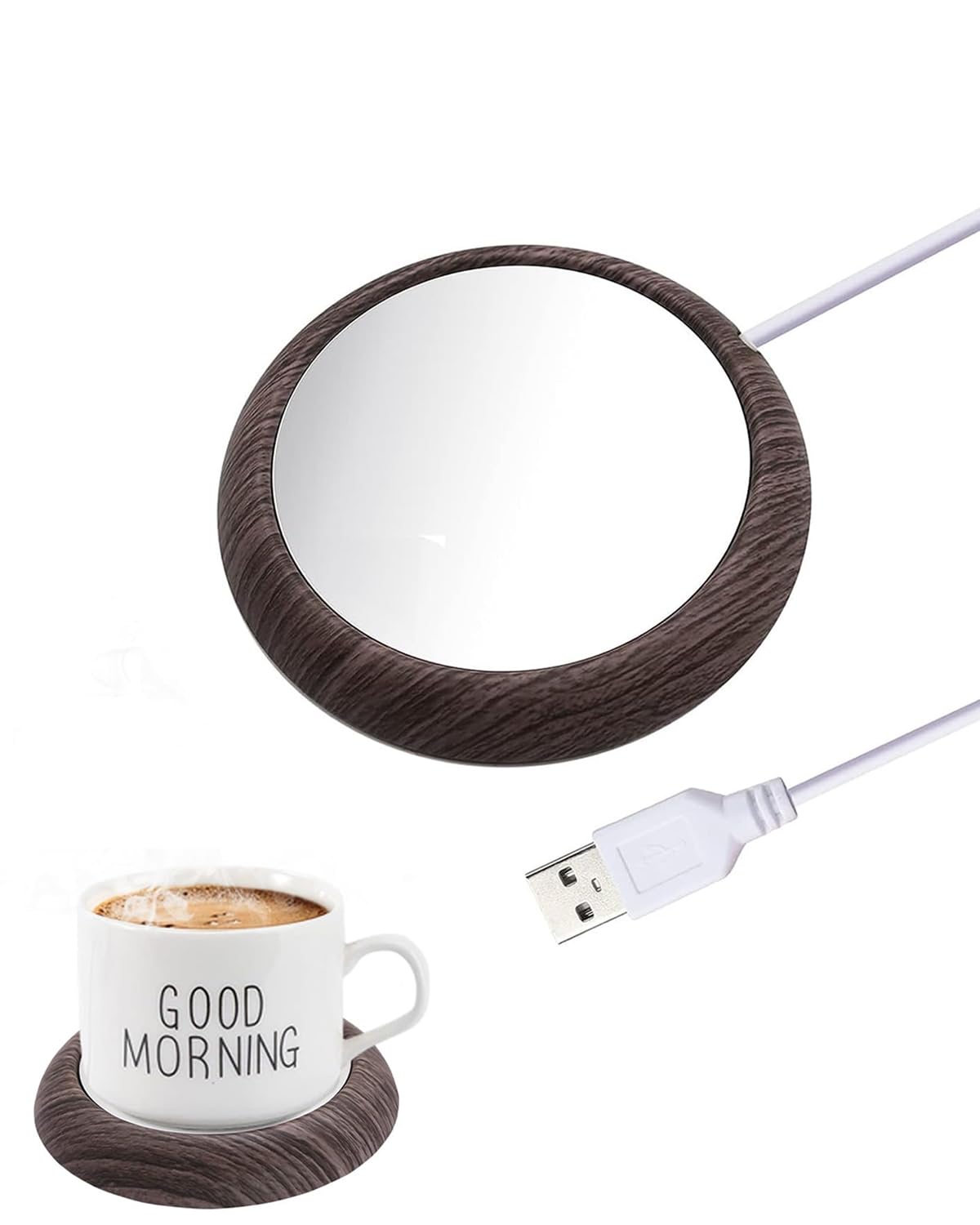 MYMULIKE JRBD-SMW-DE Calentador de tazas de café y té USB 45°C acero aluminio marrón