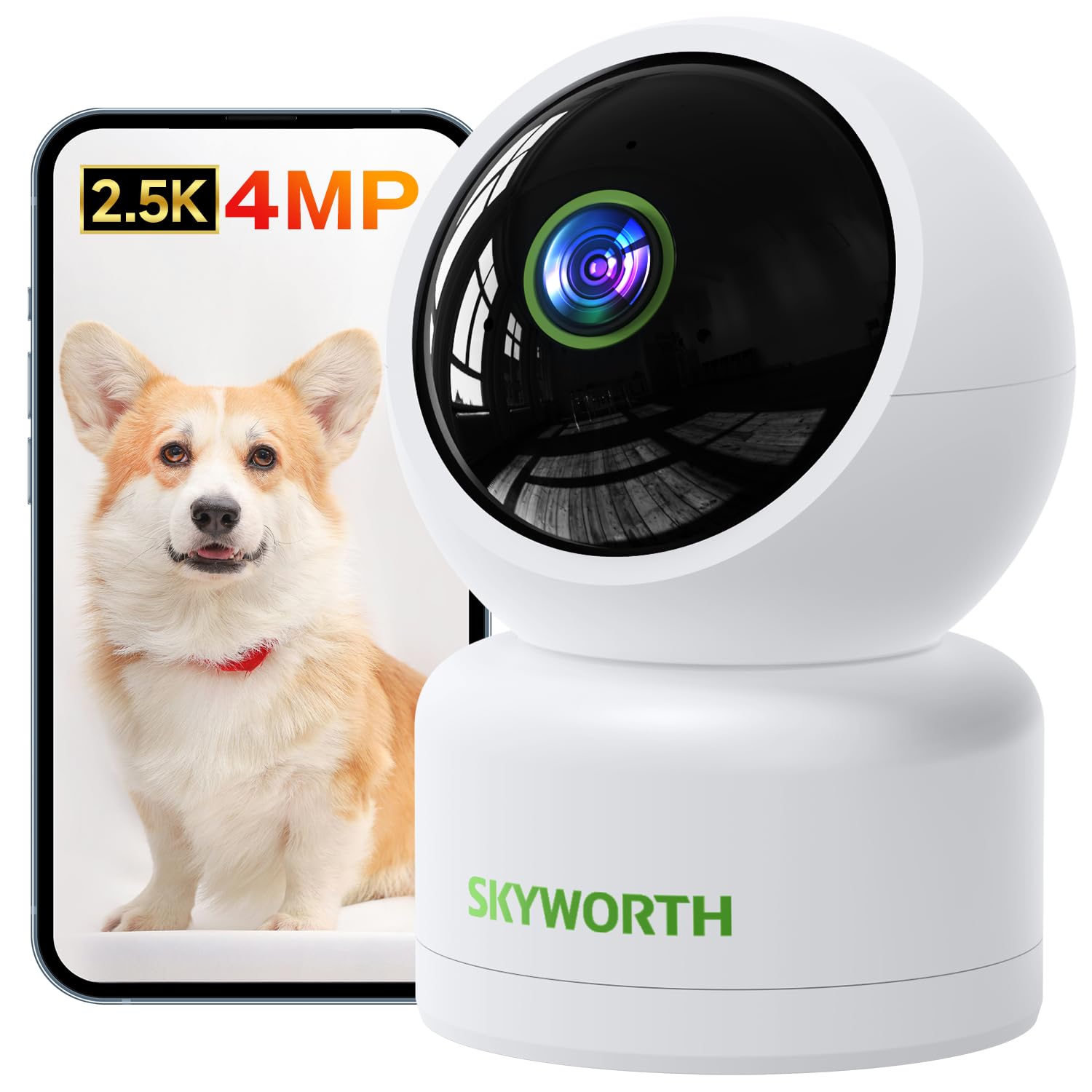 Skyworth ペットカメラ 400万画素 360° Google TV対応 見守りカメラ