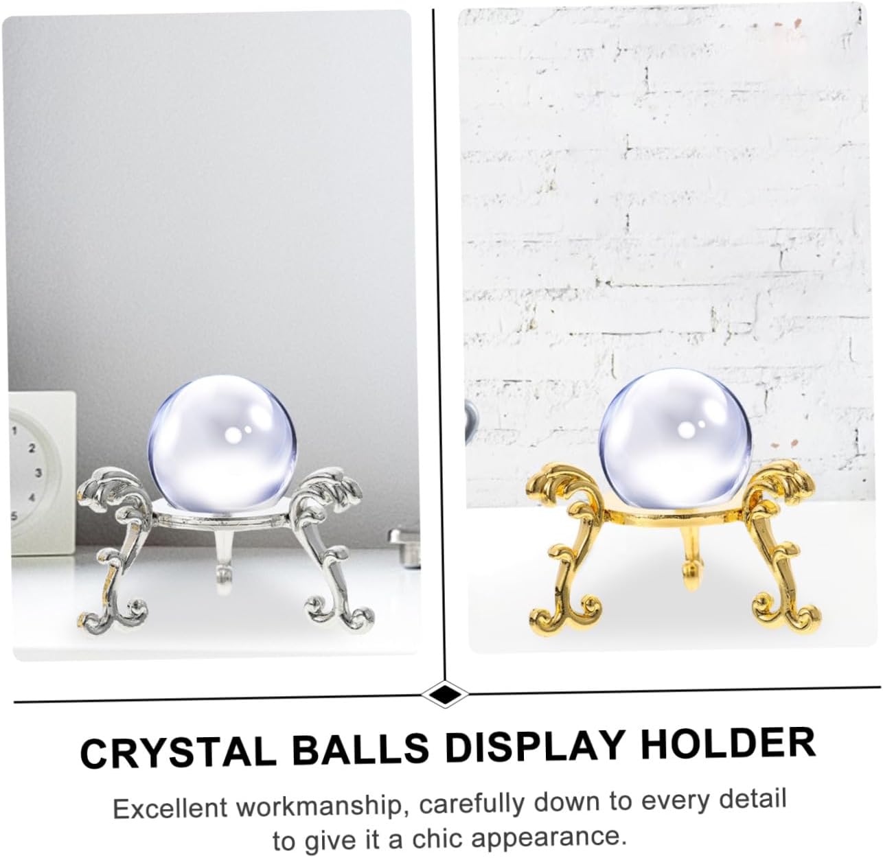 2pcs Crystal Ball Display Holder Iron Crafts Base for Living Room Decor Stable and Practical Sphere Stand for Office Bedroom Study Silver Gold Finish