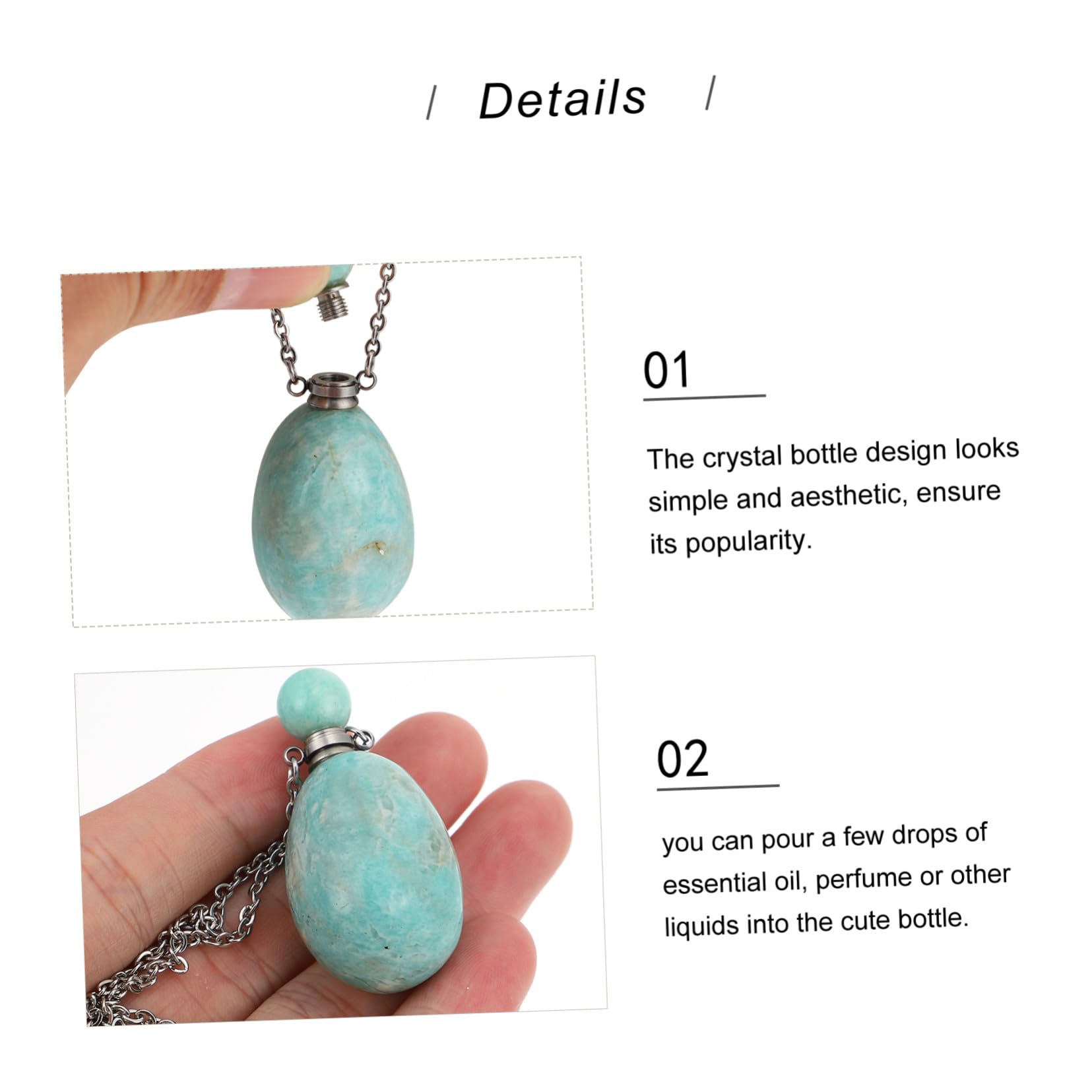 Collana Diffusore Essenziali Pendente in Cristallo Naturale Bottiglia Aromaterapia per Yoga Meditazione e Quotidiano