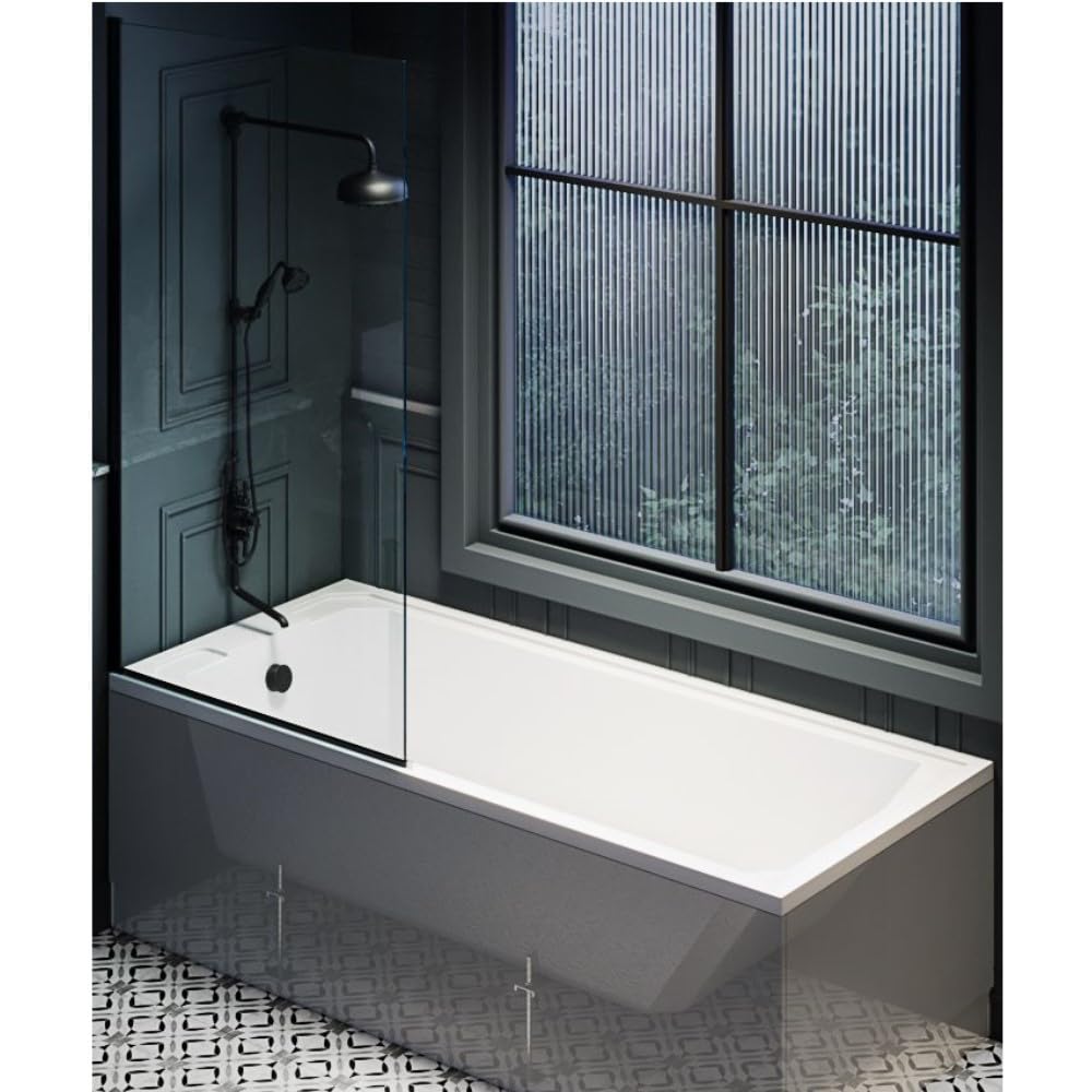 Milano Black Screen Richmond White 1700Mm X 700Mm Single Ended Shower Bath