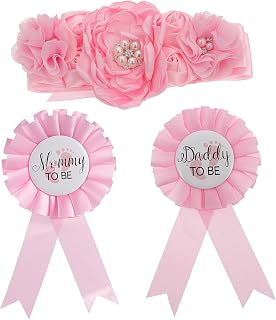 Holibanna Cinturón De Maternidad y Faja De Embarazo 2 Insignias Para Futuras Madres, Talla Única, Color Blanco, Accesorio Fotográfico Para Baby Shower, Conjunto De 3 Piezas