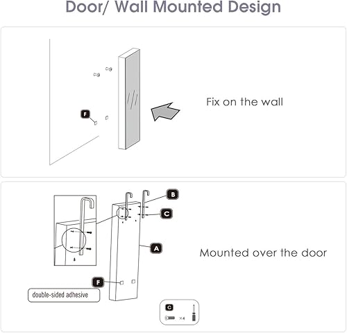 Miniatura 8 de Giantex Armario de joyería para puerta de pared con espejo de longitud completa 2 LED con cerradura grande organizador de joyas con espejo ancho