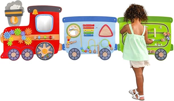 SPARK & WOW Train Activity Wall Panels | 18m+ | Montessori Wall Activity Board | 15 Activities | Busy Board | Toddler Indoor Sensory Play Equipment