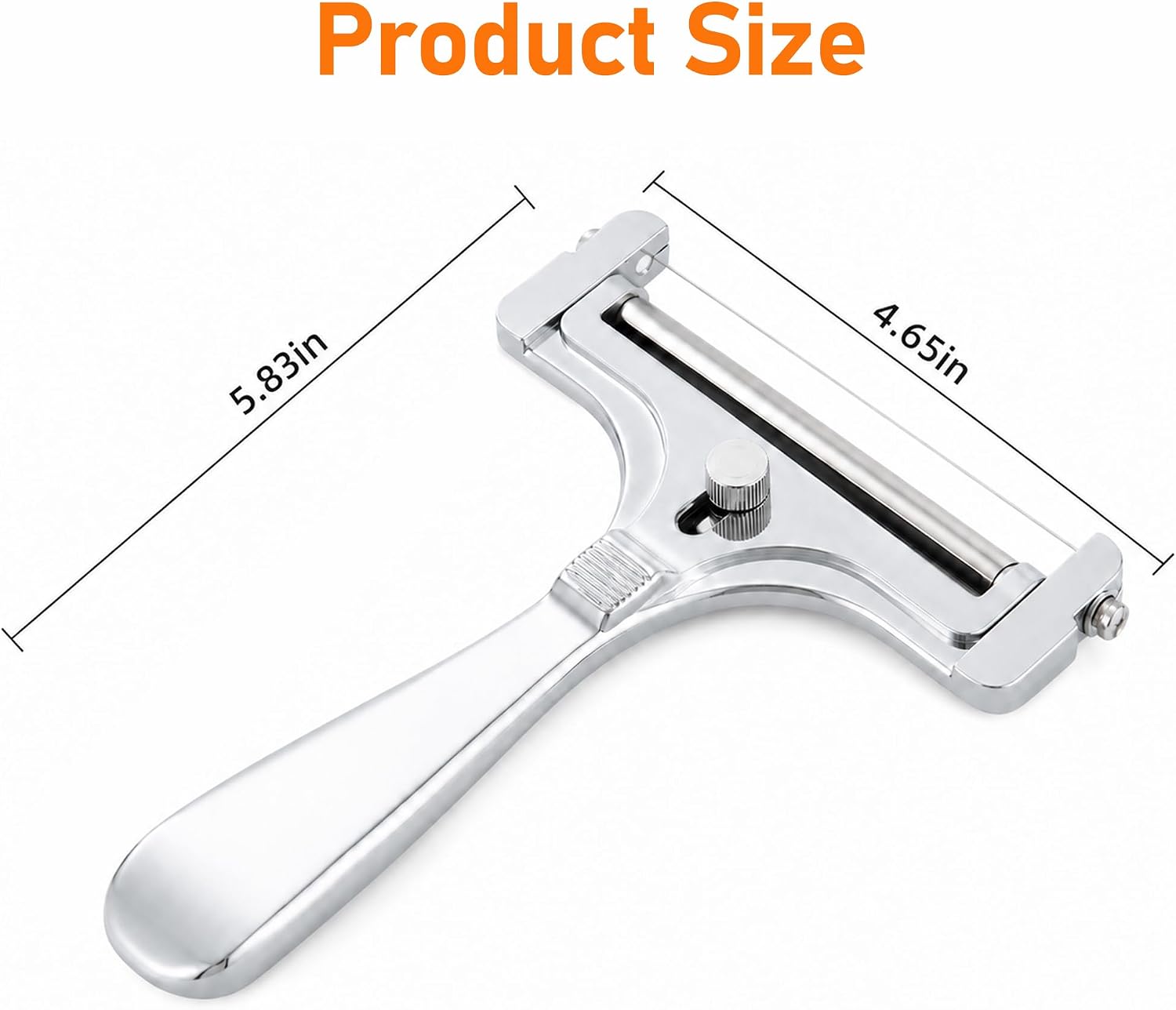Stainless Steel Wire Cheese Slicer, Adjustable Handheld Cheese Cutter for Mozzarella, Cheddar, Gruyere, Raclette – Cheese Slicers for Block Cheese (Silver)