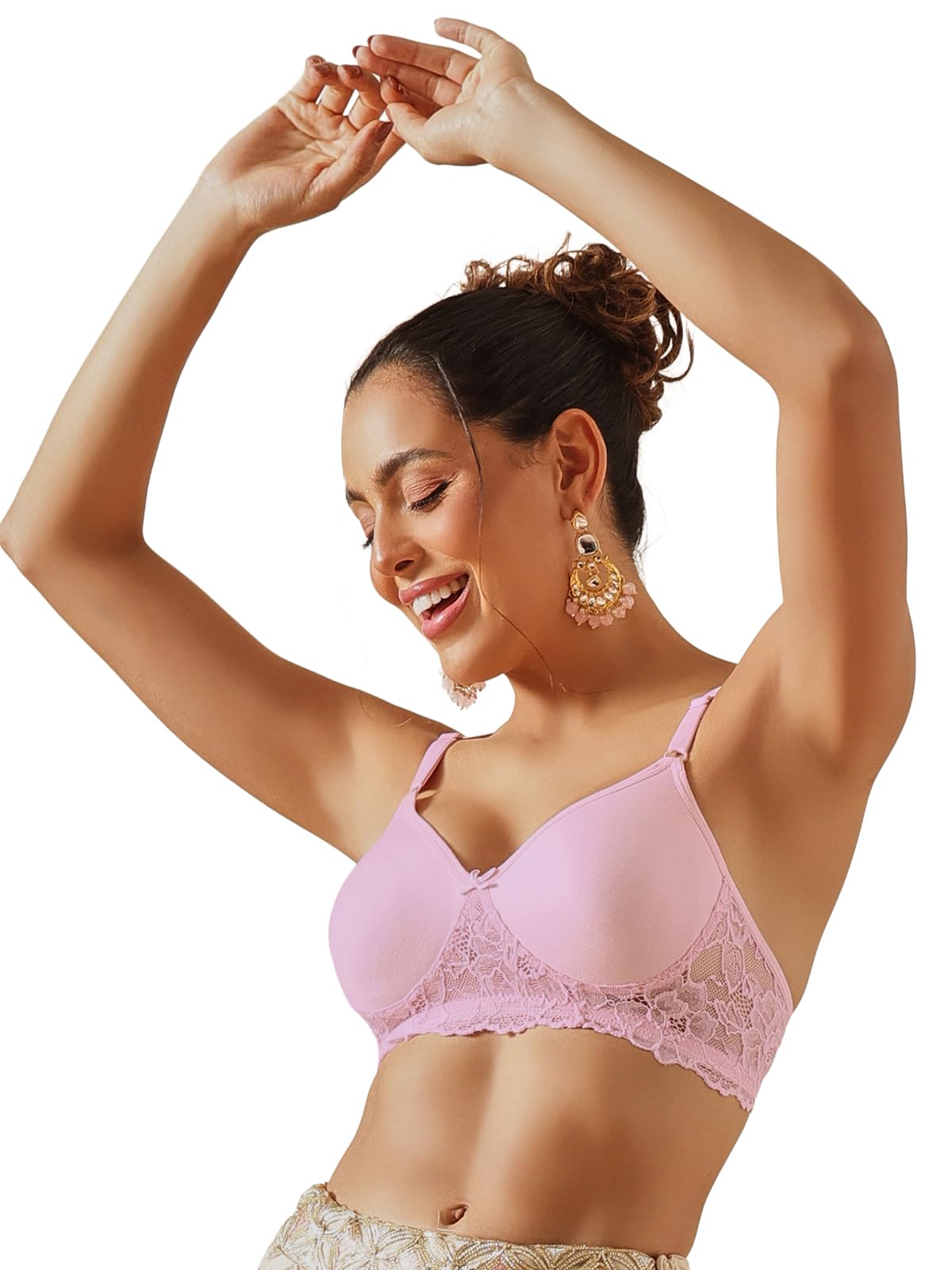 Clovia Women's Cotton Plain Unpadded Non-Wired Bra, pink, 34D