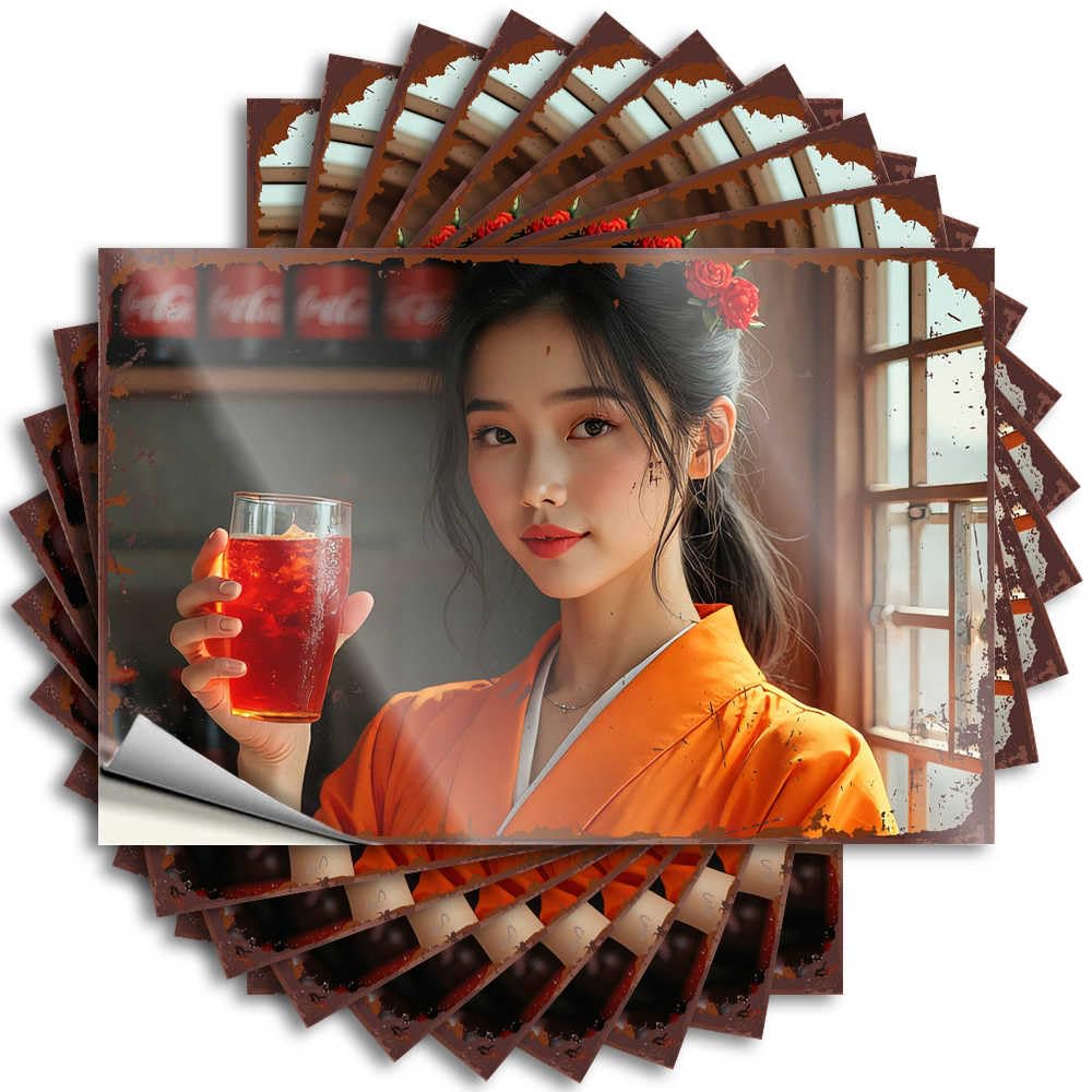 Traditional Kimono Beauty with A Refreshing Drink Helmet Heavy - Rubber Sticker Self Adhesive Sticker(6X9CM)