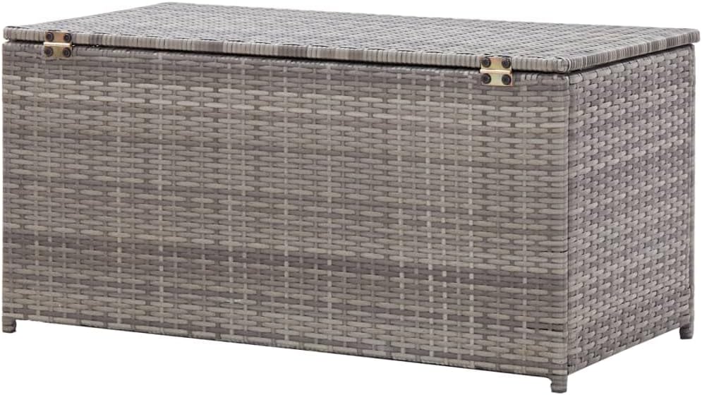Patio Storage Box Deck Storage Box Outdoor Storage Box Indoor Wicker Storage Bin for Patio Furniture Cushions, Pillows, Garden Tools, Poly Rattan Gray, 39.3"x19.6"x19.6"