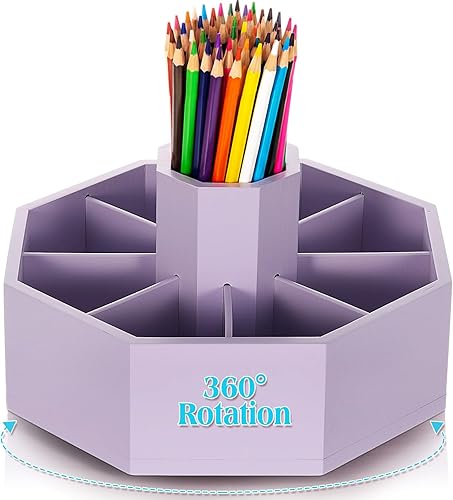Miniatura 1 de Bamboo Rotating Pencil Holder Marker Organizer Art Supply 360 Rotating Pastel Pen Organizer Gifts for Christmas Desktop Storage Caddy, Crayon,