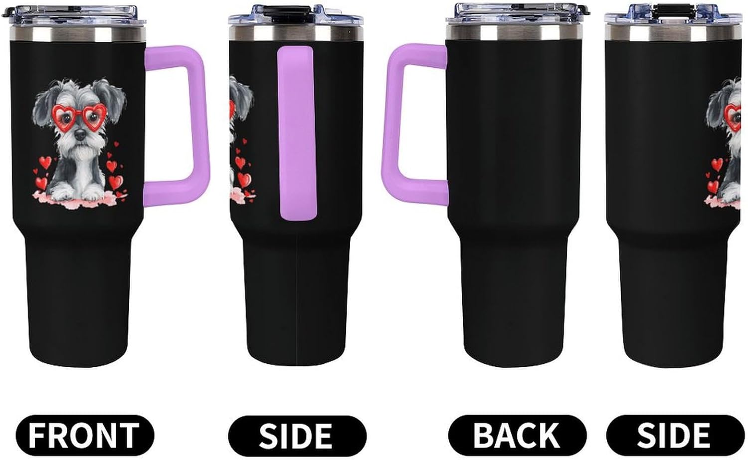 Schnauzer Travel Mug 40oz Insulated Tumbler with Lid And Straw Coffee Mug Car Cup Violet-style