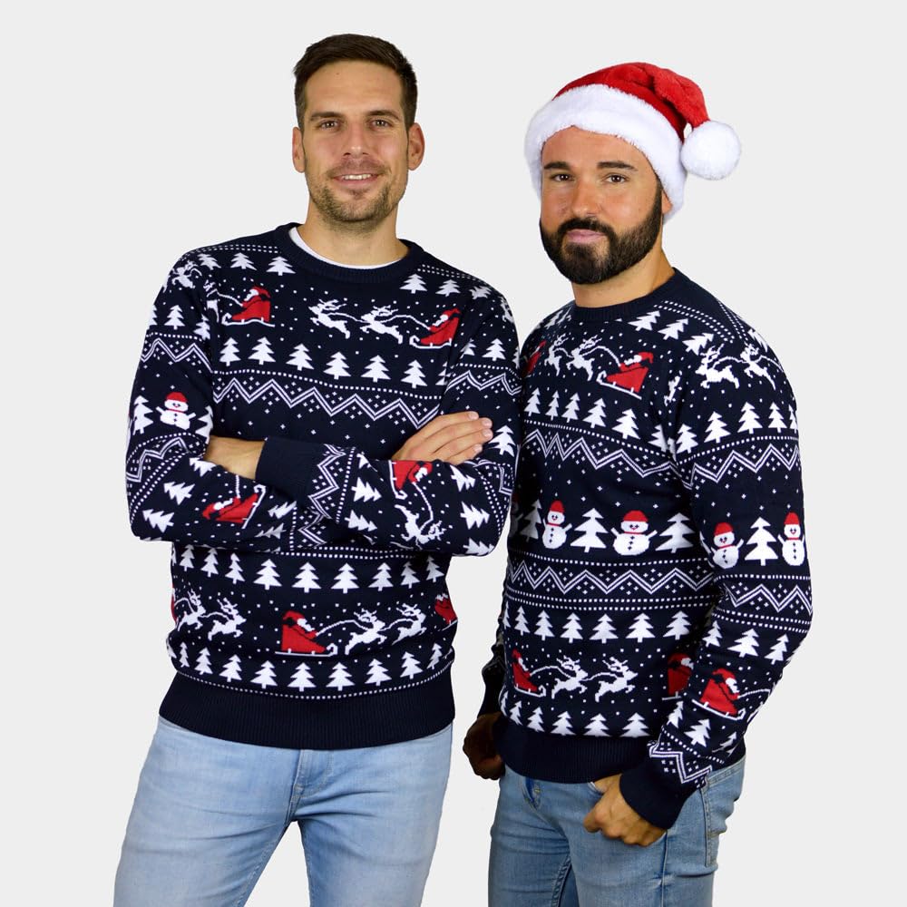 Jersey Navideño para Mujer, Hombre y Niños con Árboles, Muñecos y Papá Noel Algodón Orgánico