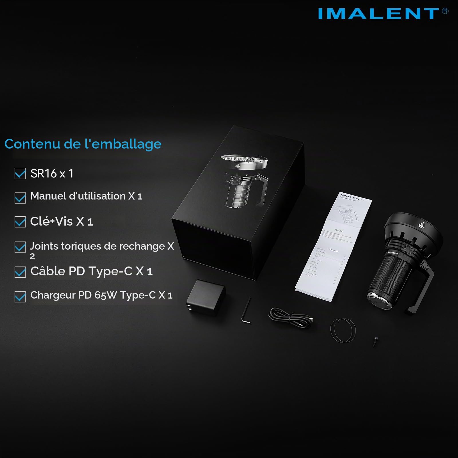 IMALENT SR16 Mini Lampe Torche Puissante Rechargeable 55 000lumens, Longue Portée de 1715m- Lampes LED 16 Ampoules CREE XHP50.3 - Poignée légère idéale pour la pêche, l'industrie et la police