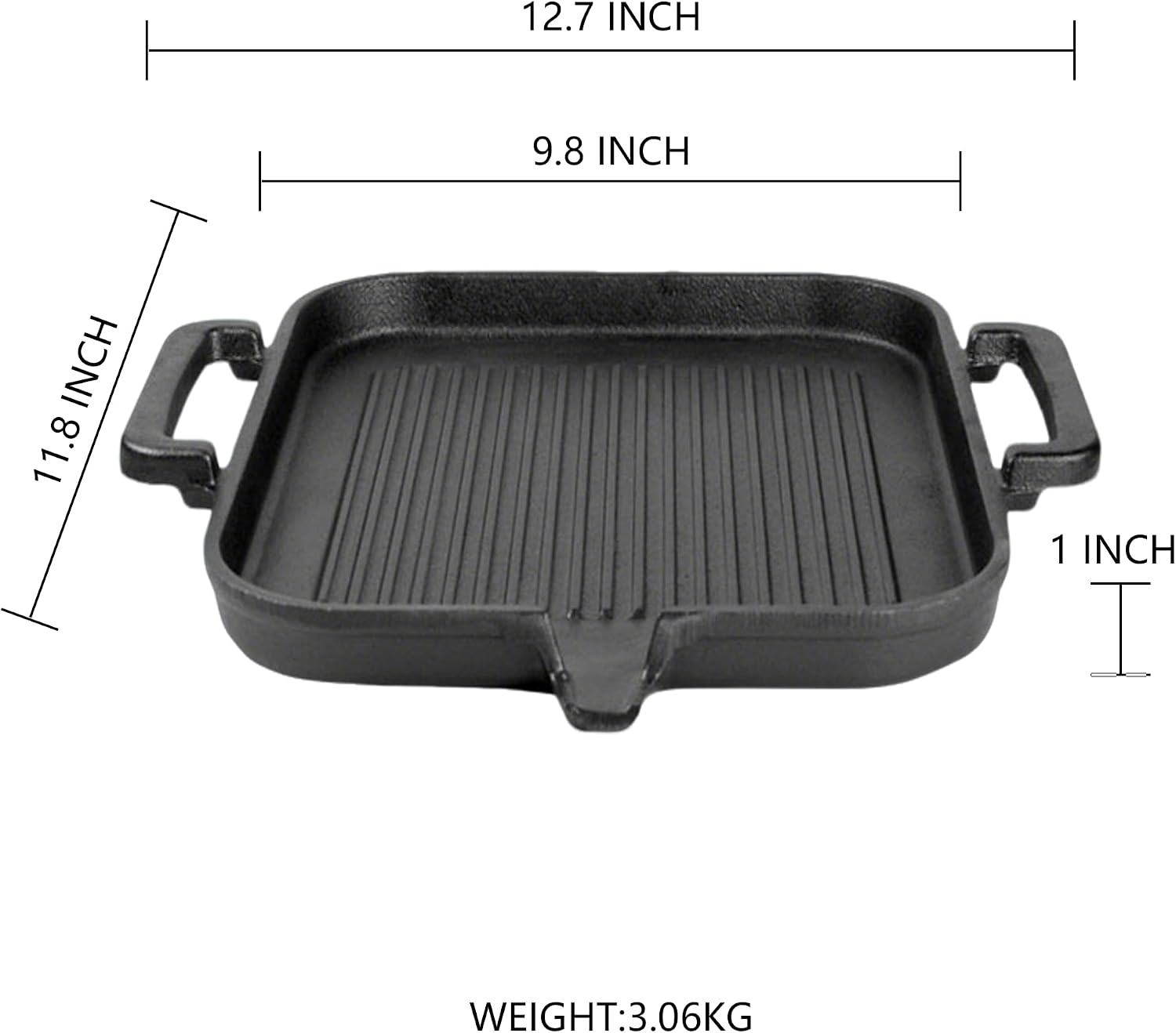Cast Iron Grill Pan, Griddle Pan (11.8" x 9.8" inch)