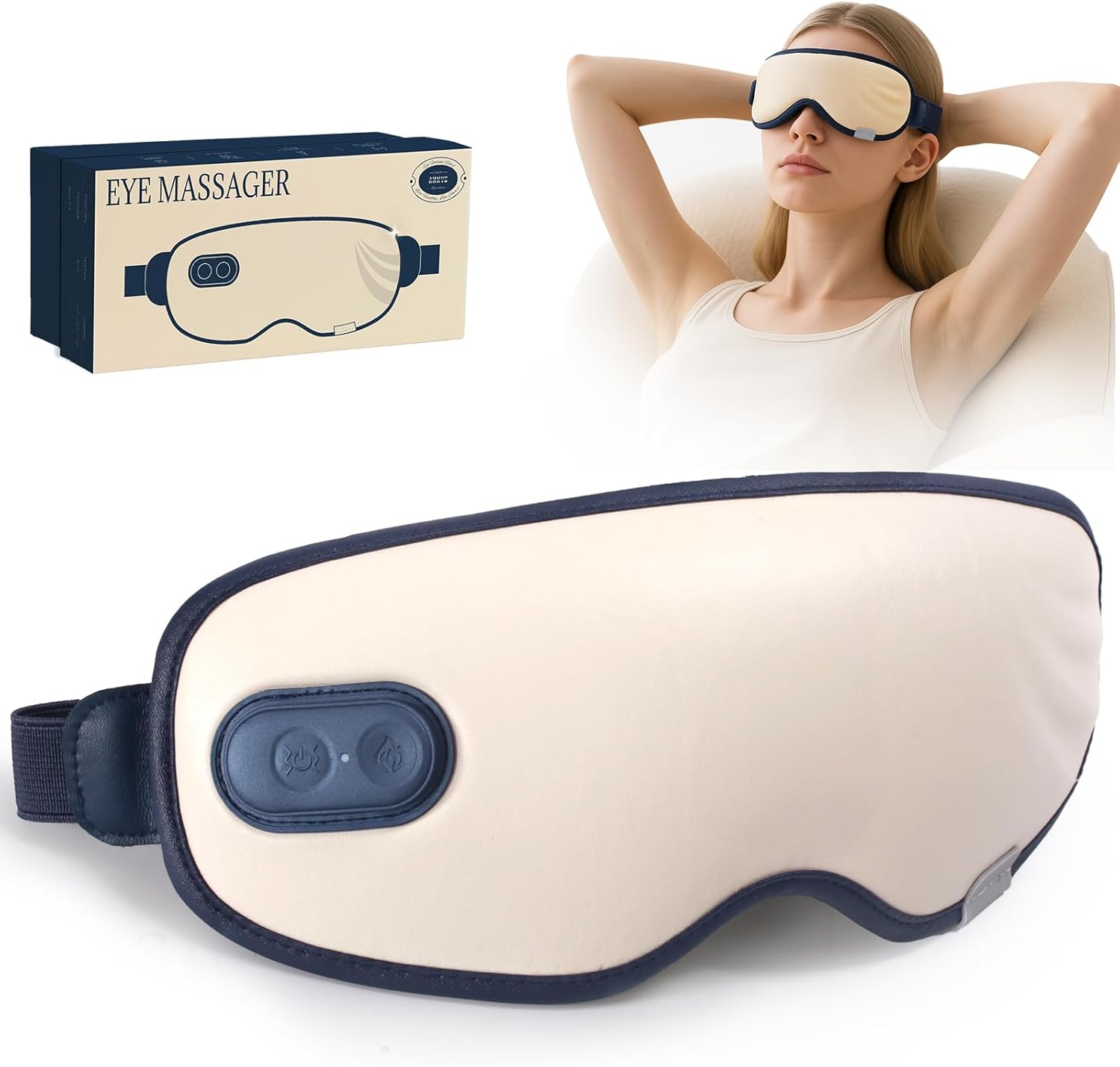 Eye Massager with Heat, Heated Eye Mask for Dry Eyes, Eye Massager for Migraine, Strain Relief, Improve Sleep, Birthday Gifts for Women Men Mom Dad Blue-white