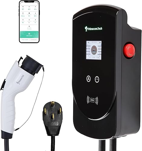 PRIMECOM.TECH - Estación de carga inteligente para el hogar de vehículos eléctricos de nivel 2 de 50 amperios de 220 voltios para Tesla y todas las