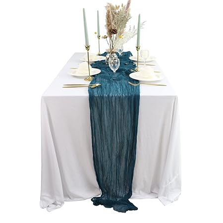 BTF HOME 100% Cheesecloth Cotton Table Runner, 10ft Gauze Table Runner for Wedding Party( Teal Blue)