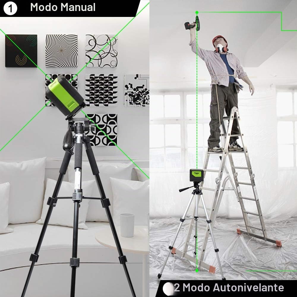 Huepar Nivel Láser, Nivel Laser Verde 25m, Arriba/Abajo Puntos de Plomada, Autonivelante Líneas Cruzadas, Vertical/Horizontal con Gran Angular de 180°, con 360° Rotación Soporte Magnético M-9211G