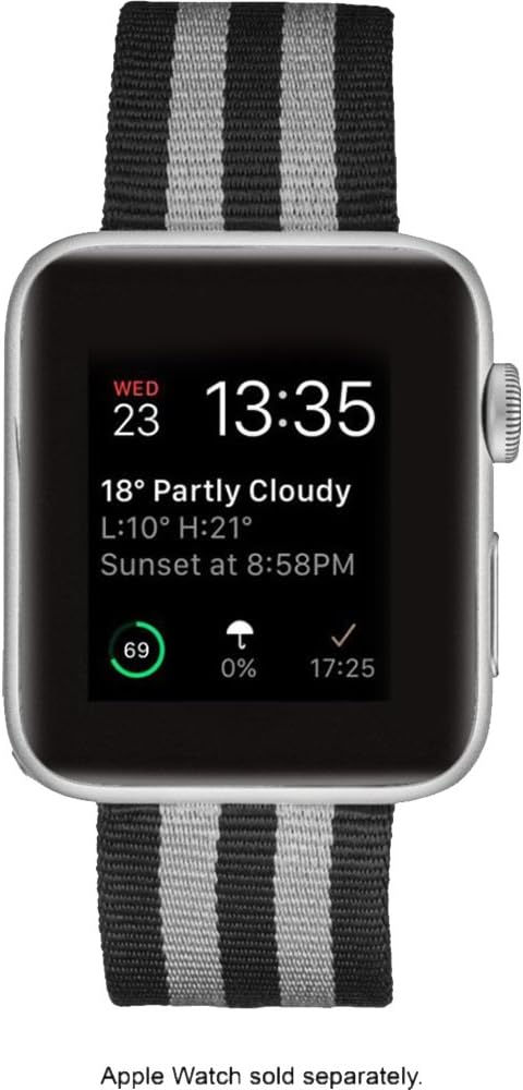 Hirotech Woven Nylon Fabric Wrist Strap Replacement Band with Classic Square Stainless Steel Buckle for Apple Watch iWatch Series 1/2 / 3/4,Sport & Edition,38mm,42mm (Black&Gary_38mm, 40mm)