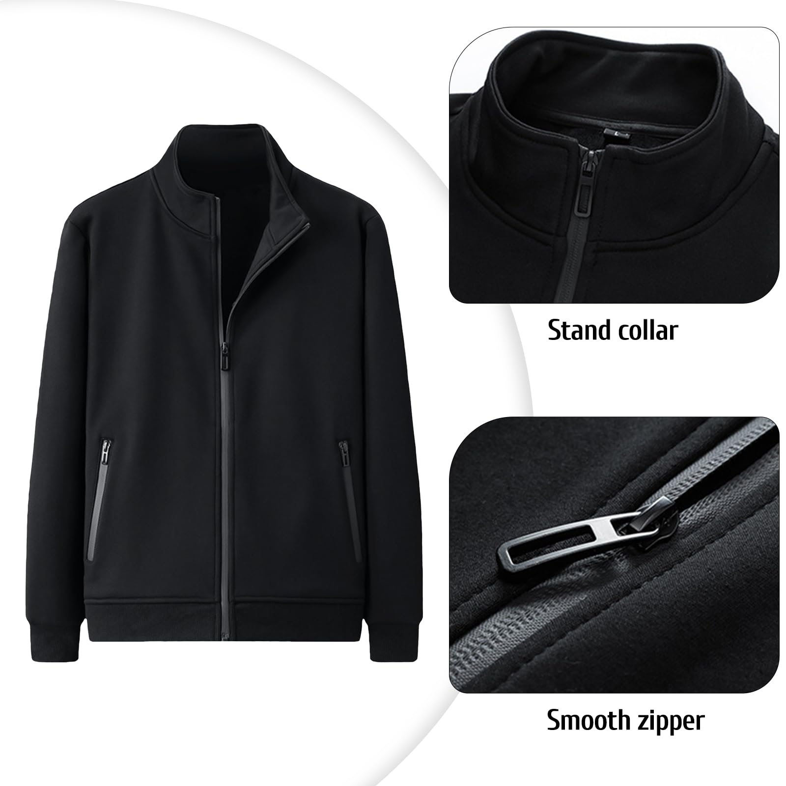 Giacca in pile da uomo personalizzata con testo e logo personalizzati con cerniera intera, colletto alla coreana, antivento, per corsa all'aperto, abbigliamento casual