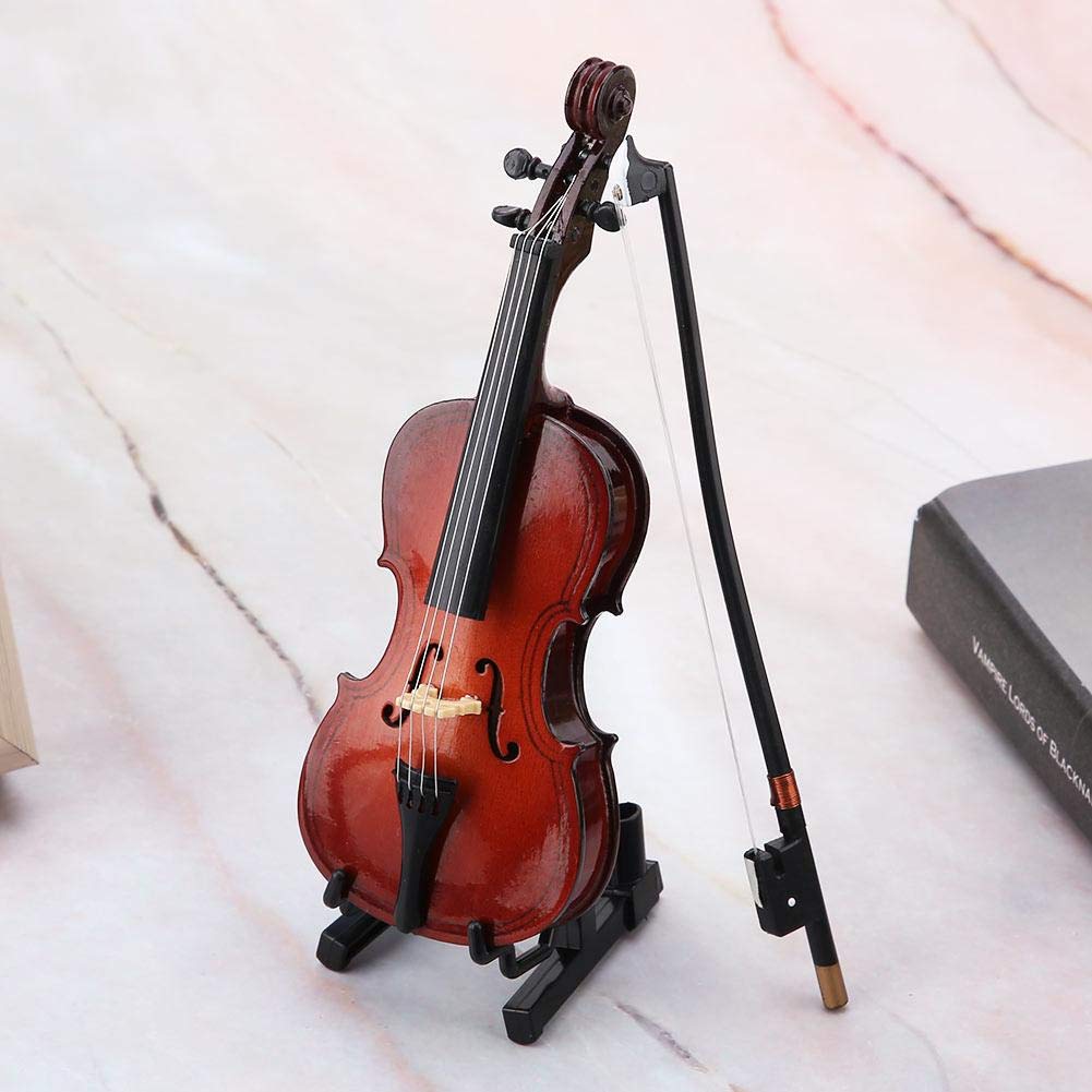 Semme - Violonchelo en miniatura (5,5 cm, con adornos musicales exquisitos, incluye funda bonita, ideal para decorar estanterías y escritorios)