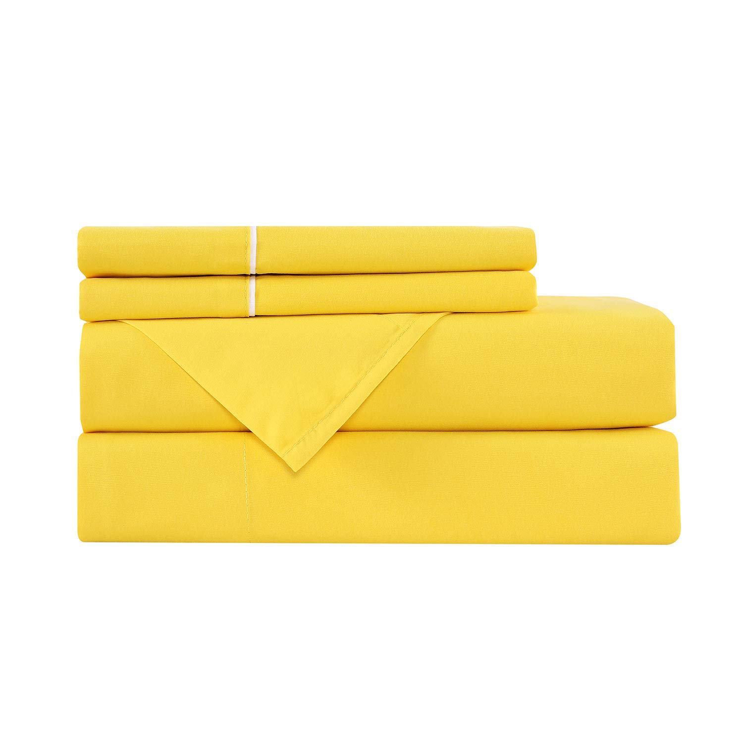 Bed Sheet Set - Light-Weight, Microfiber Bedding Sets - 4 Piece, Standard 100 by Oeko-Tex,Queen, Yellow