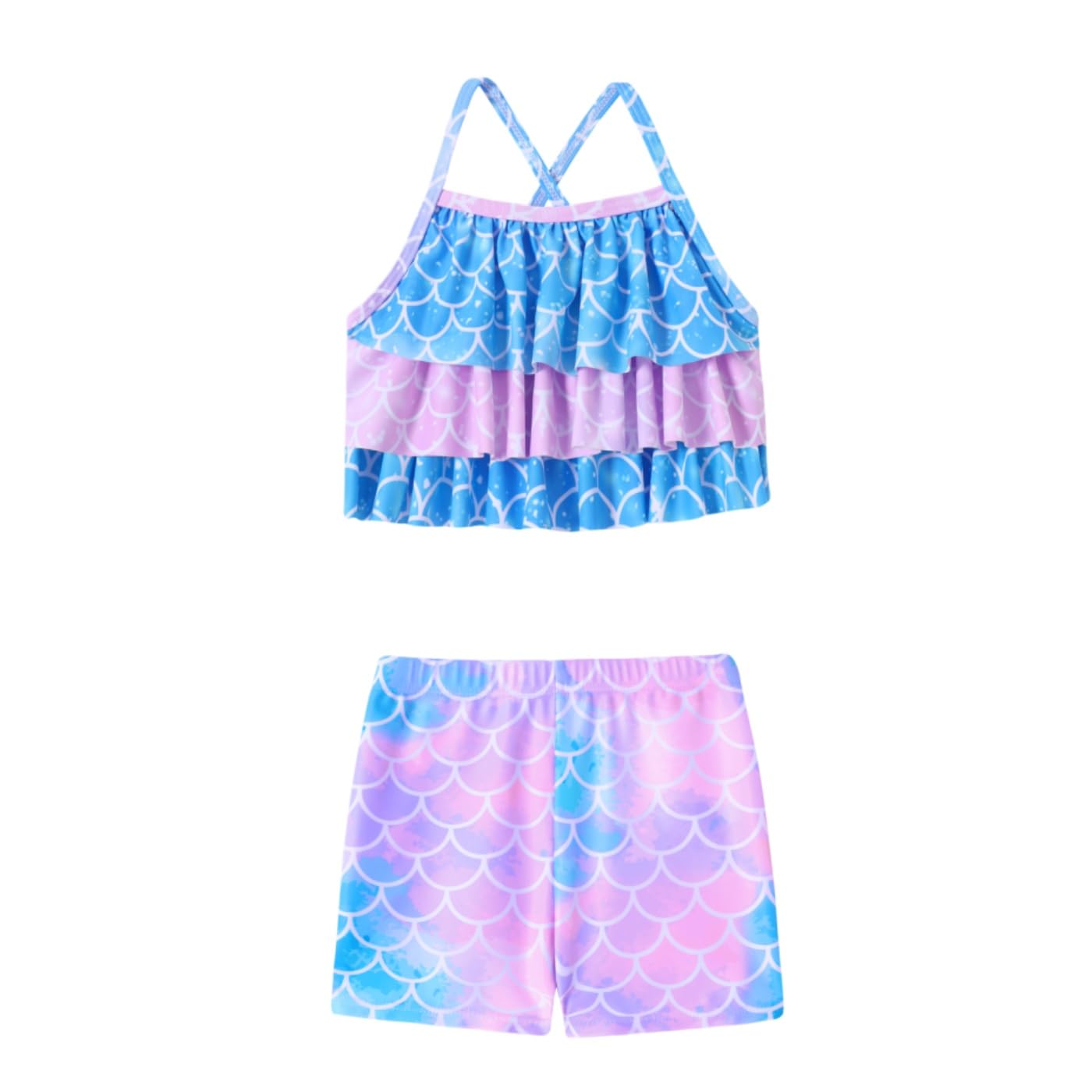 Mädchen Badeanzug Set 3‑teilig Rüschen‑Tankini UPF 50+ Bikini Set Bademode für Kinder 4–10 Jahre
