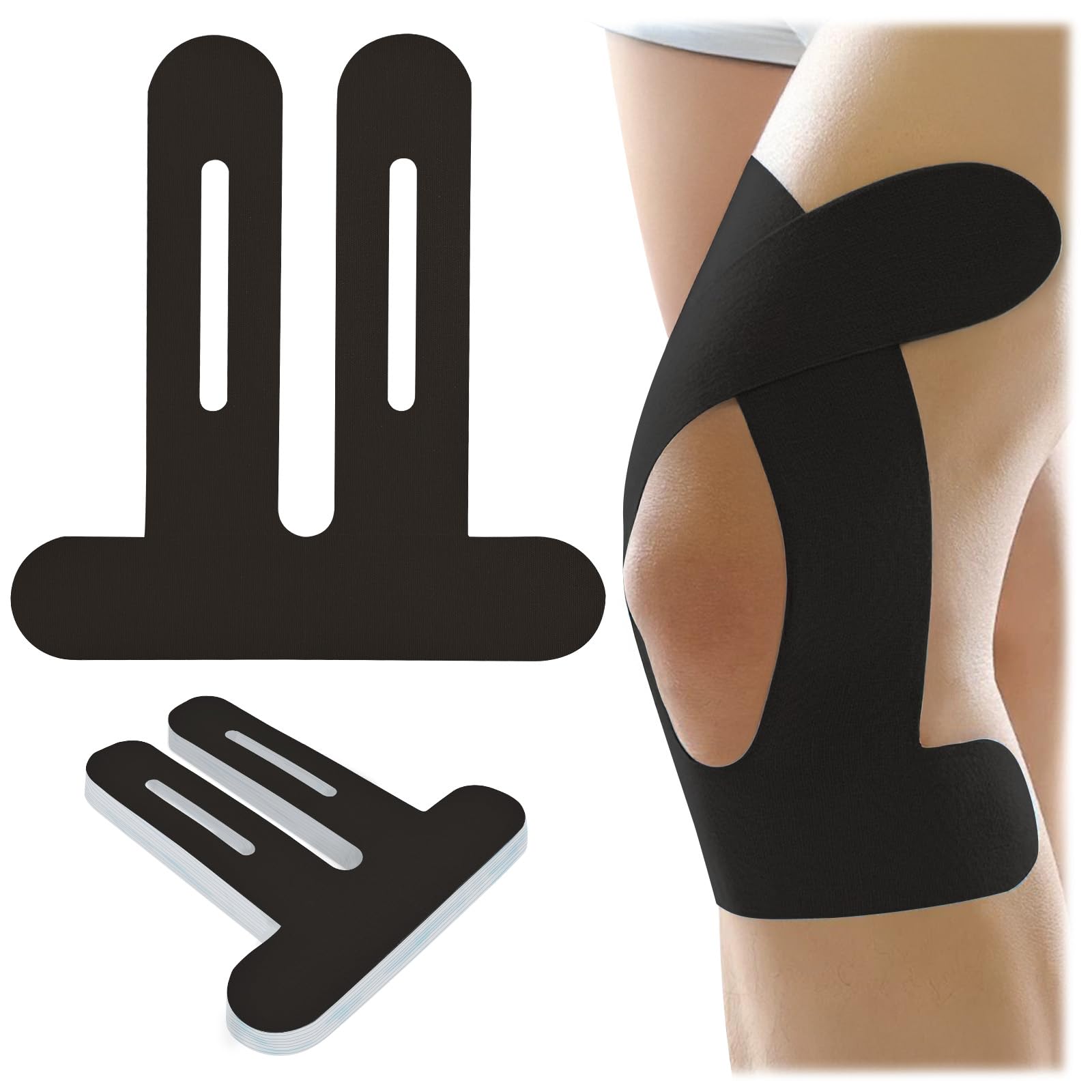 10pcs Kinesiological Knee Tapes, Easy to Use, Breathable Material, 170% Elasticity, 4-7 Days Grip, Relieves Knee Pain During Sports, Cycling, (Black)