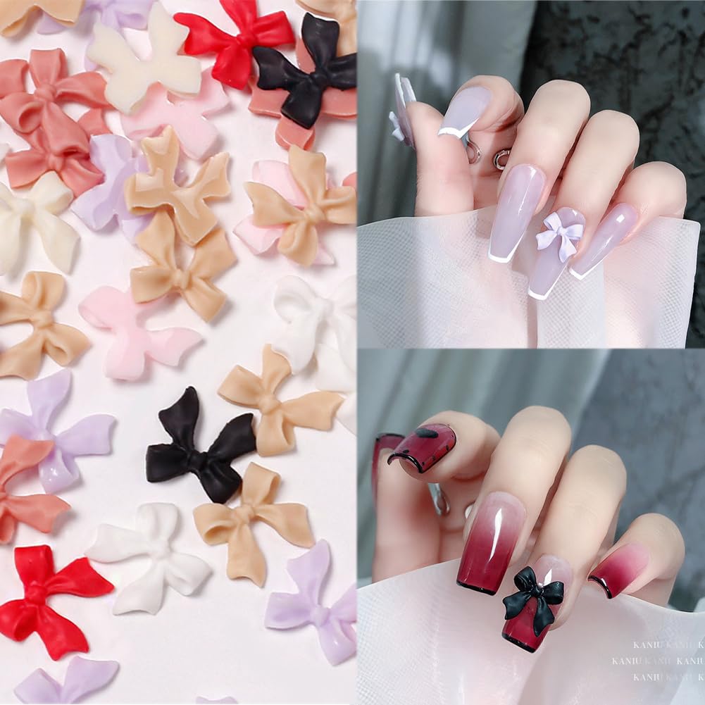 50Pcs Bow Nail Charms Resin Bow-Knot Nail Art Charms Multicolour 3D Bowknot Accessories for Women DIY Nail Art Decoration - Image 3