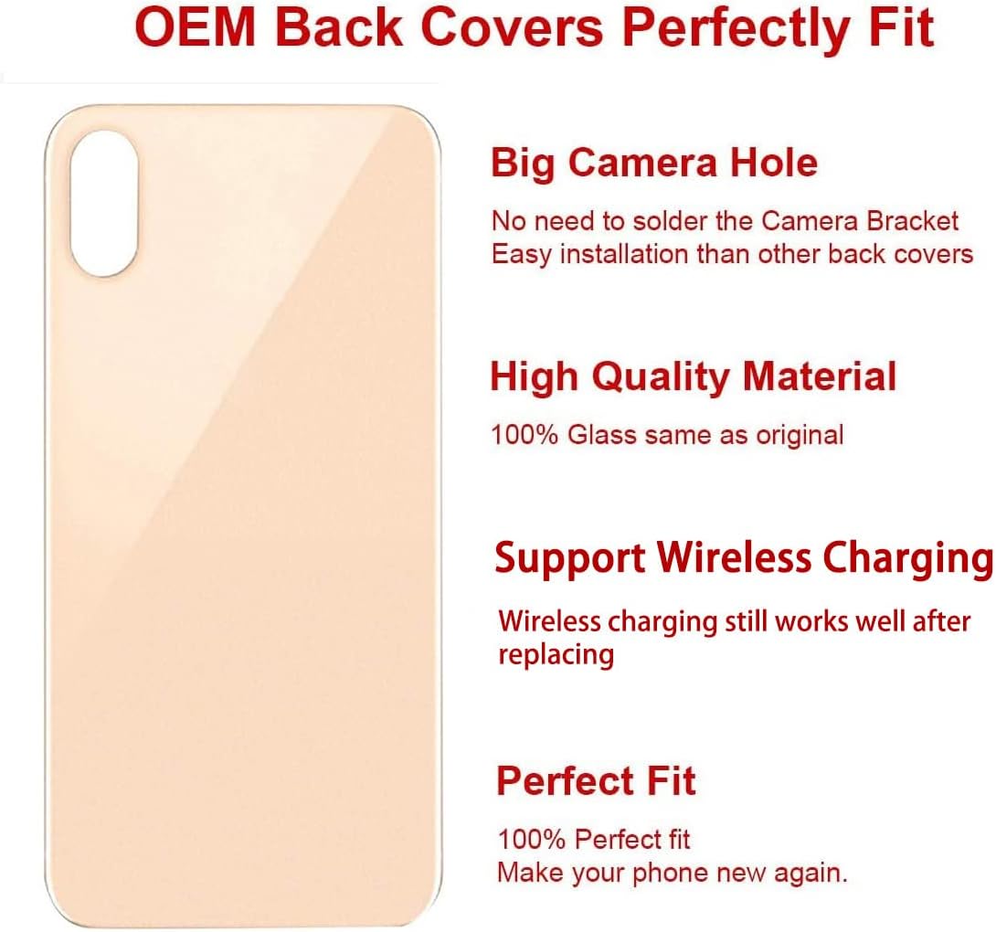 OEM Rear Back Glass Replacement for iPhone Xs 5.8 inches with Reparing Tool Kit and Pre-Installed Adhesive (Gold)