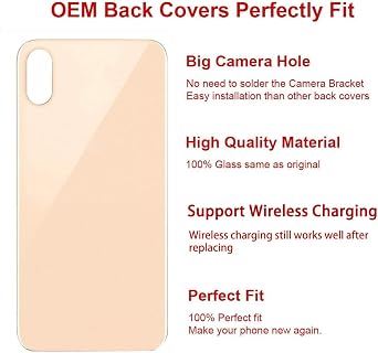 OEM Rear Back Glass Replacement for iPhone Xs 5.8 inches with Reparing Tool Kit and Pre-Installed Adhesive (Gold)