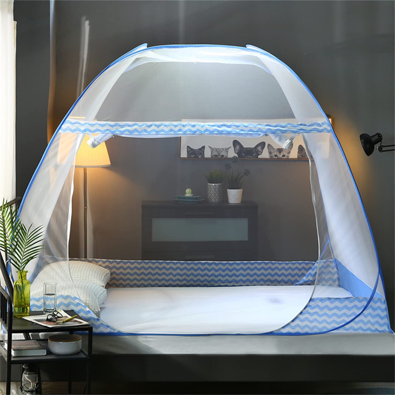 Mosquitera Plegable para Tienda de campaña, Cortinas para Camas, decoración del hogar y Dormitorio (1,5 x 2,0 m, Azul)