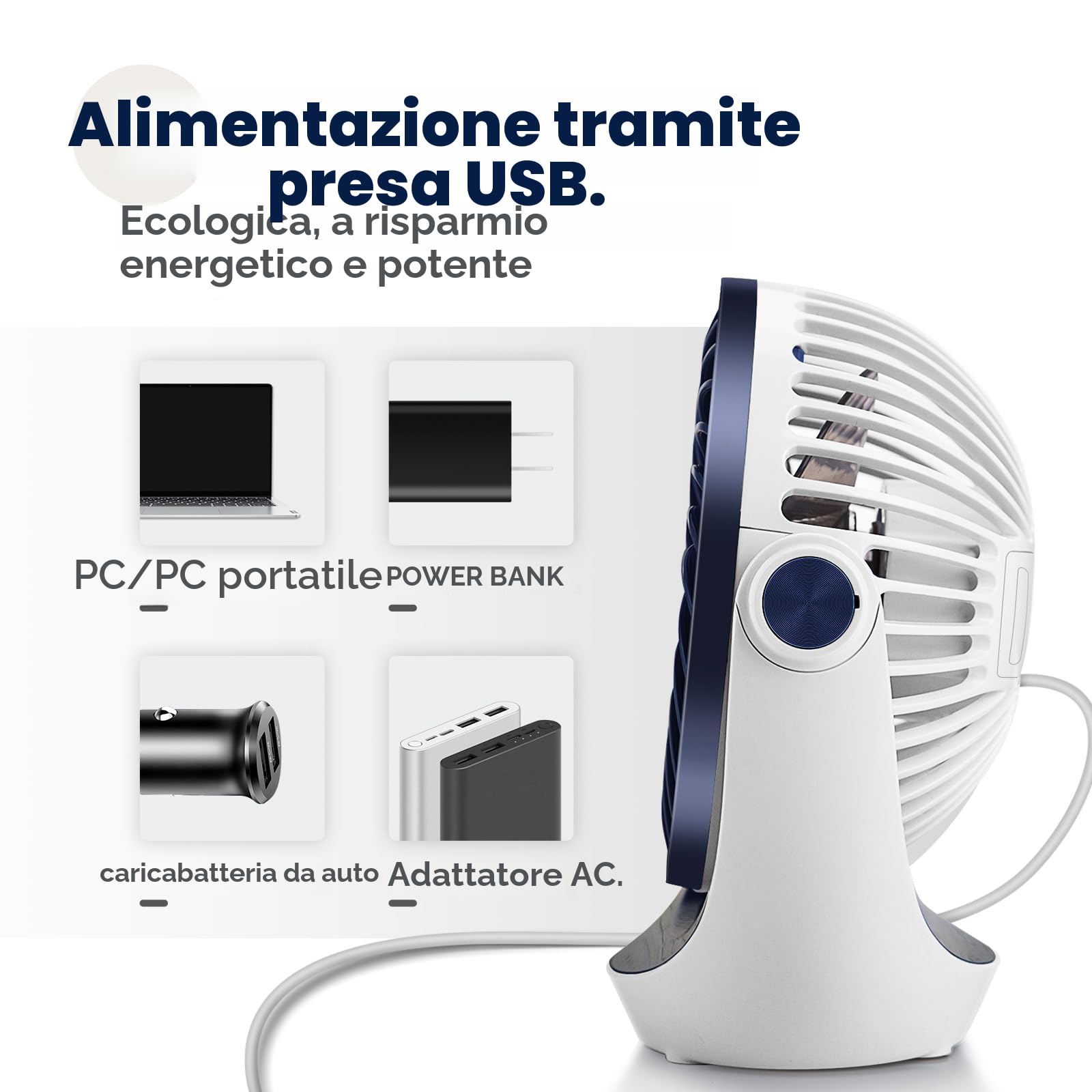 OCOOPA Ventilatore da scrivania USB, ventilatore silenzioso portatile, mini ventilatore potente, 3 velocità piccolo ventilatore tavolo per la camera, ufficio, casa, cucina(rotazione 360°, alimentato