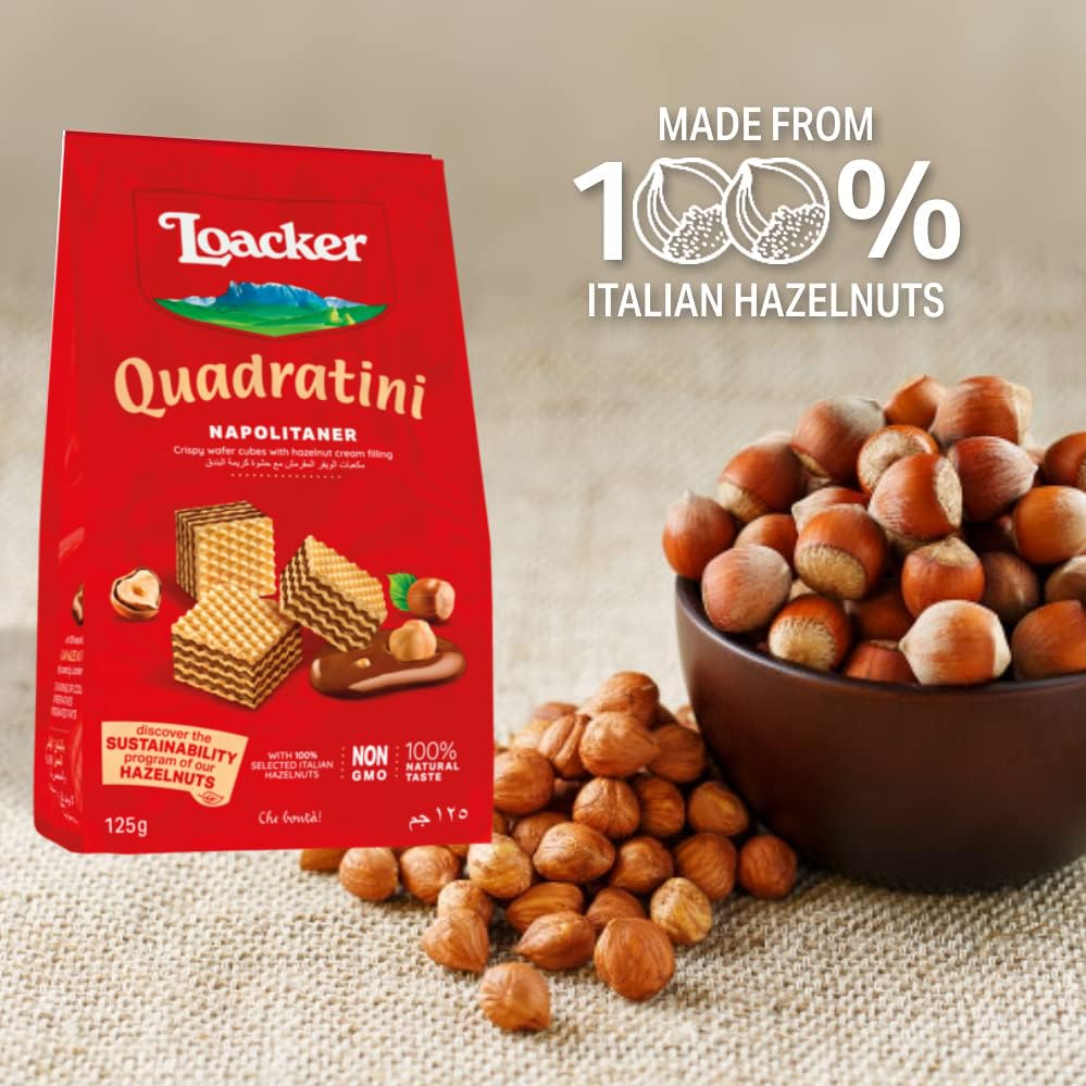 Image of Loacker Quadratini Napolitaner(Hazelnut) - 125g, Italy (Pack of 18)