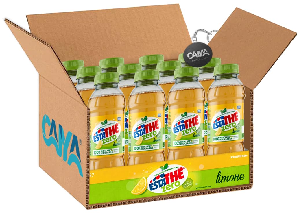 12X Estathe Zero al Gusto di Limone con Vero Infuso di Foglie di Thè 400ml [CAIYA® BOX da 12 Bottiglie]