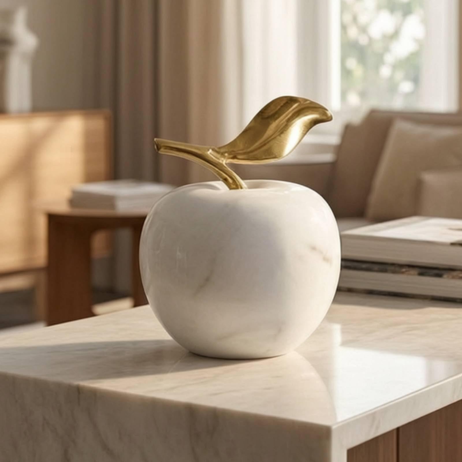 Decorazione in Marmo con Foglia in Lega Elegante Soprammobile Decorativo Lucido Scultura da Tavolo per Amanti Del Design, Collezionisti, Ufficio, Mela Grande