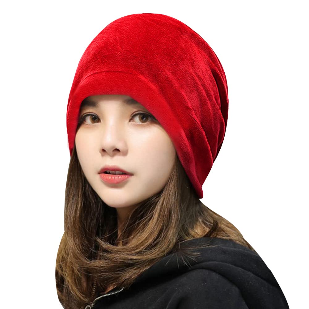 LA HUATE Women Beanie Hat Fashion Velvet Baggy Slouch Hat Warm Skull Cap