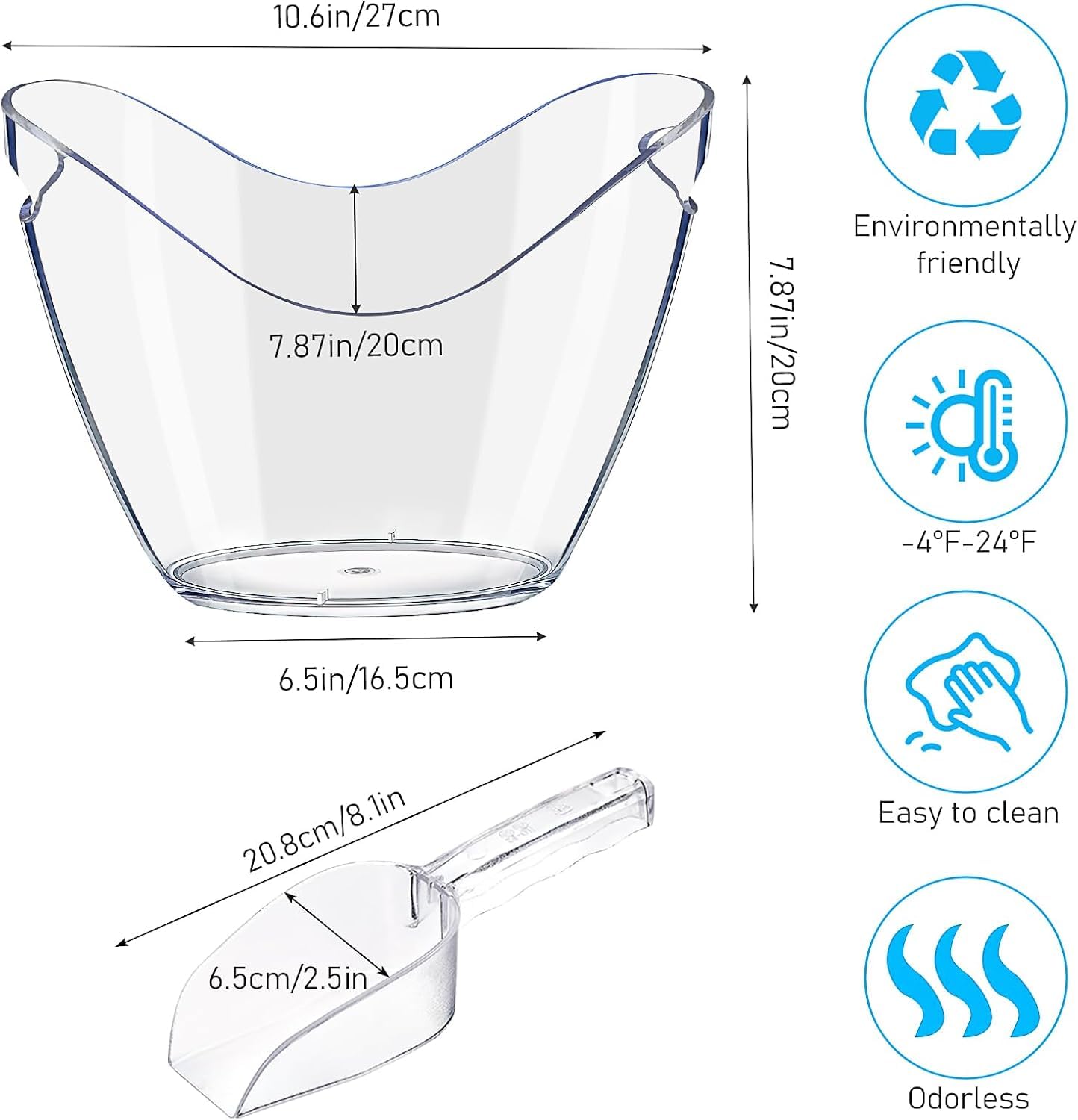 Lot de 4 seaux à glace de 4 l - Seau à champagne - Seau à glace - Seau à vin - Seau à champagne - Récipient de conservation pour fruits et légumes