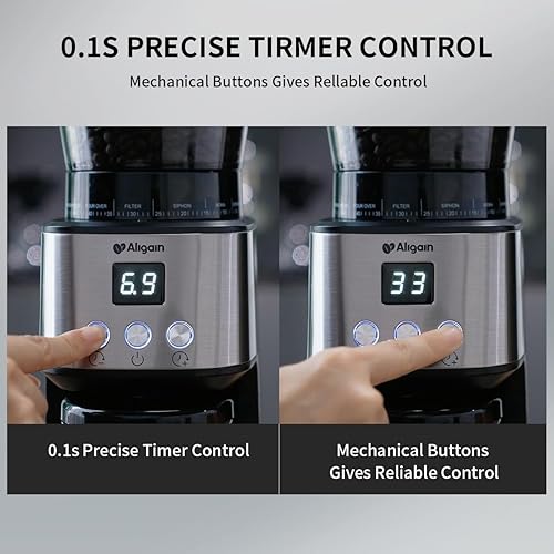 Miniatura 4 de Molinillo de café de rebabas de acero inoxidable con 51 ajustes de molienda, temporizador de molienda, molinillo de café eléctrico para café